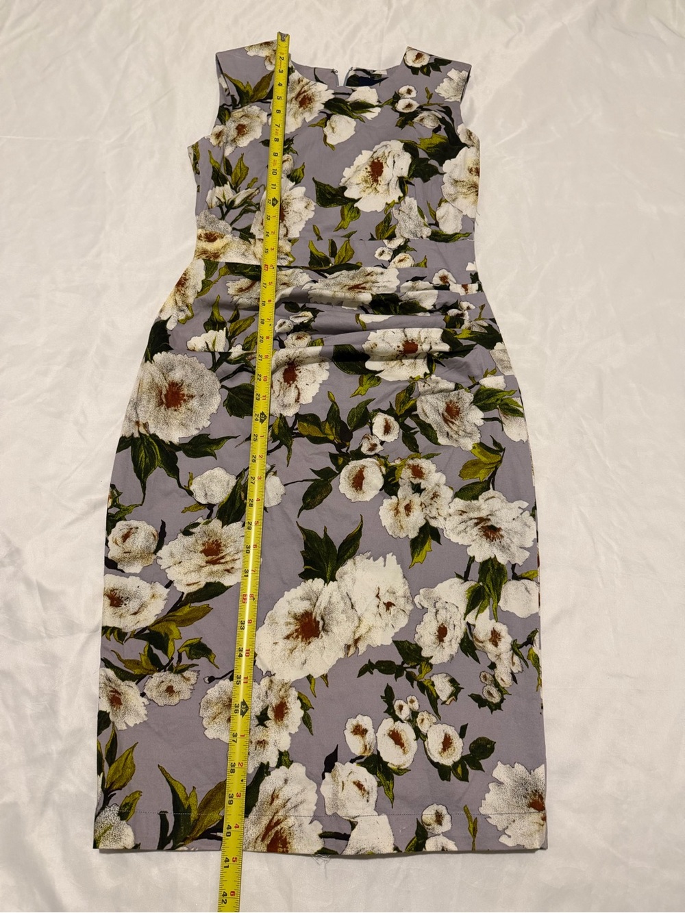 SAMANTHA SUNG Lavender-Gray Floral Midi Sheath Dress, pre-owned - Picture 8 of 14